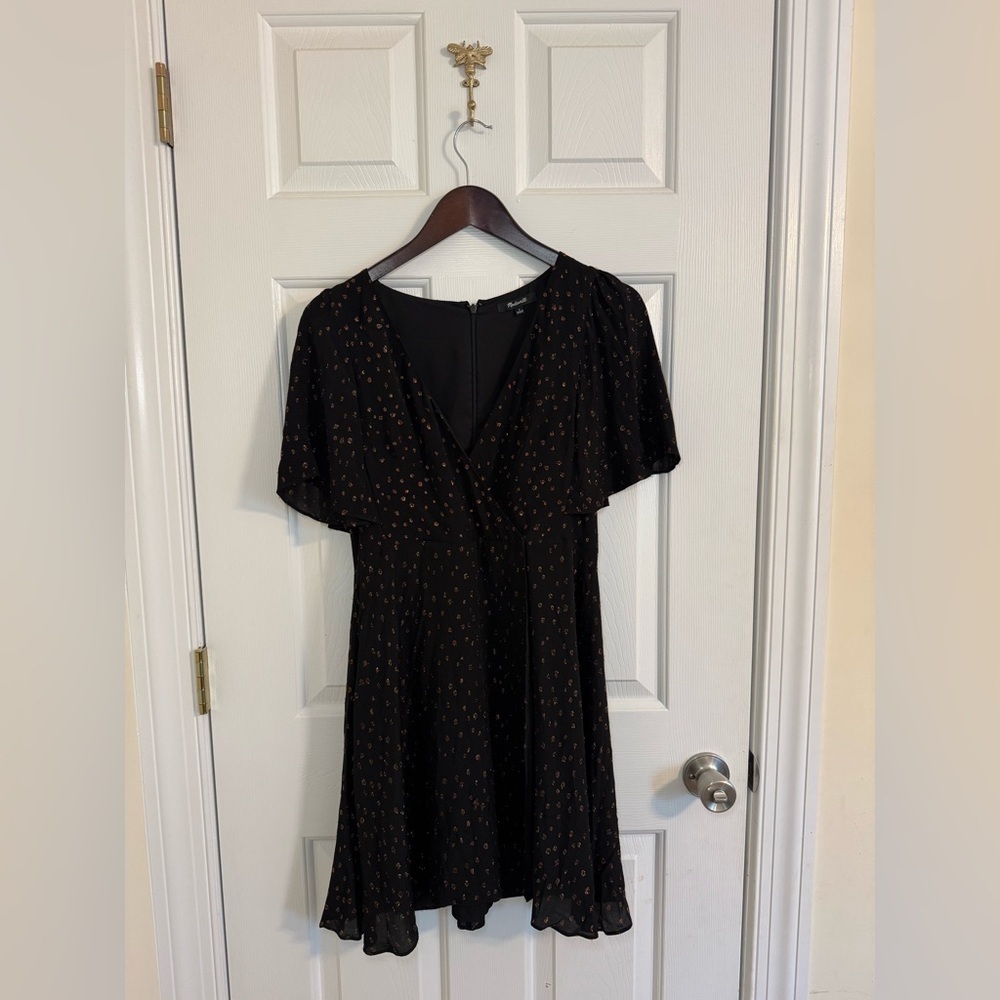 Madewell Dots Cape Sleeves dress size 6 bronze and black